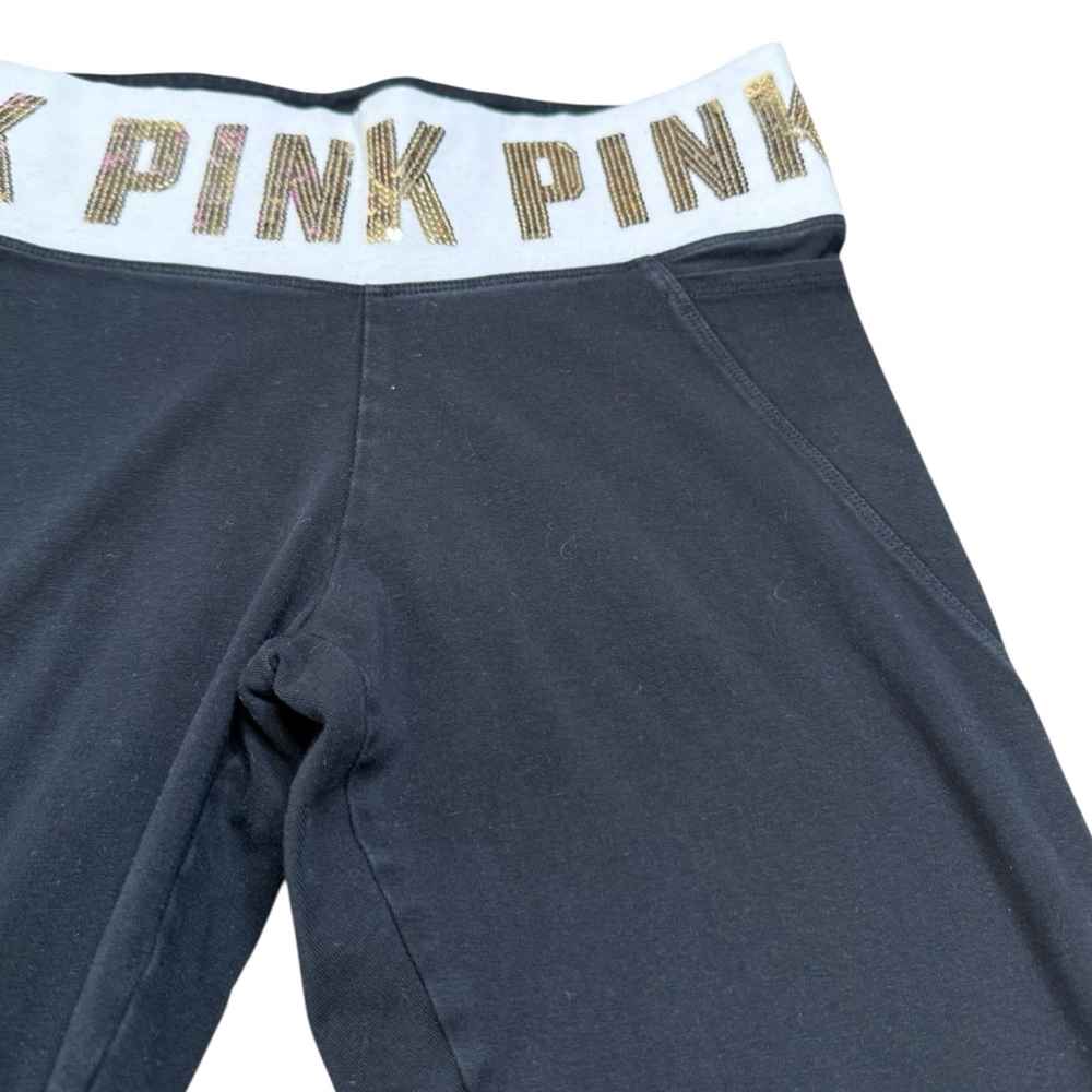 PINK Victoria's Secret Black Yoga Leggings with Gold sequin Logo
